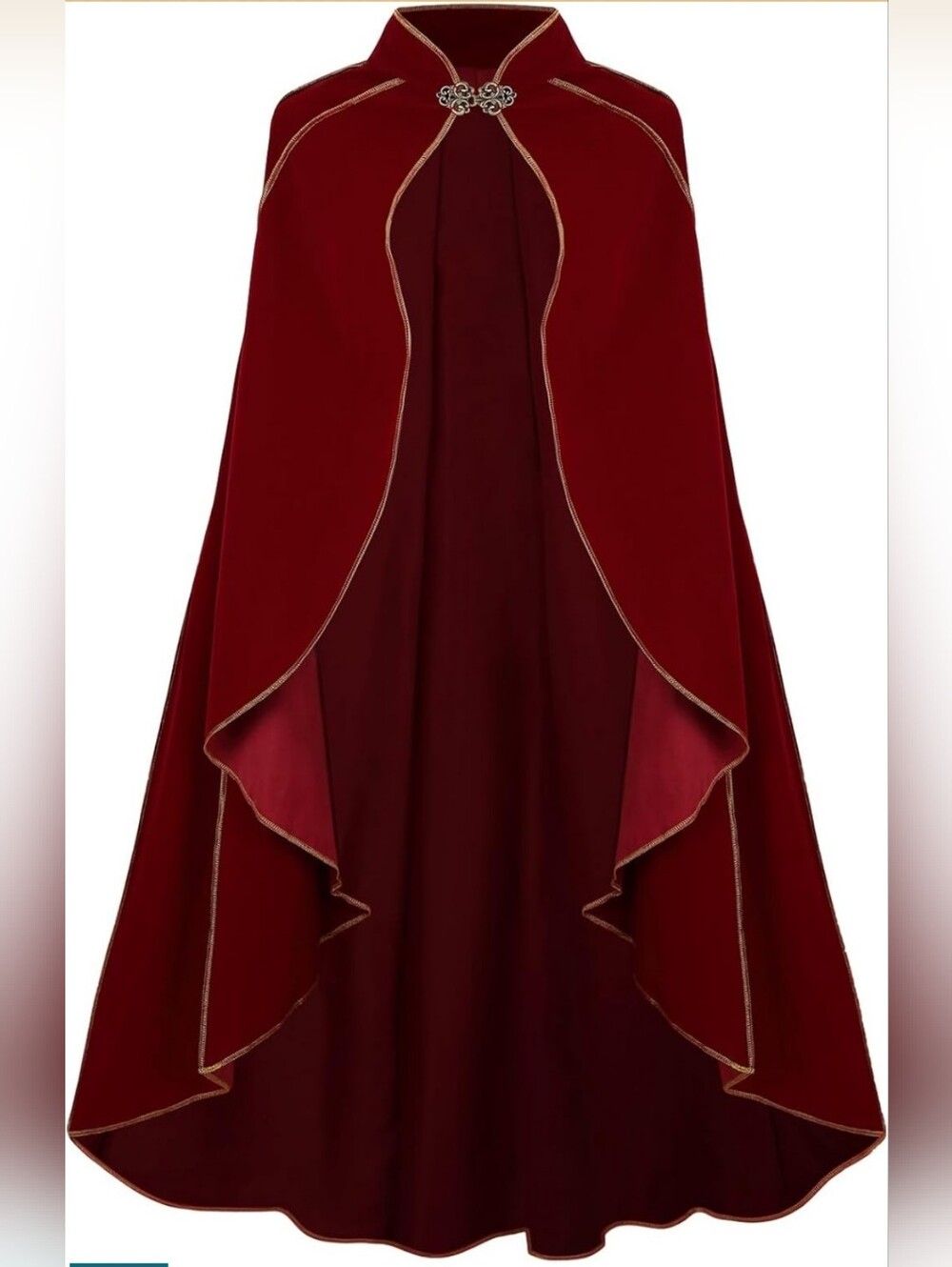 Women's Medieval Cloak Stand Collar Deluxe Velvet Gold Trim Renaissance Cape